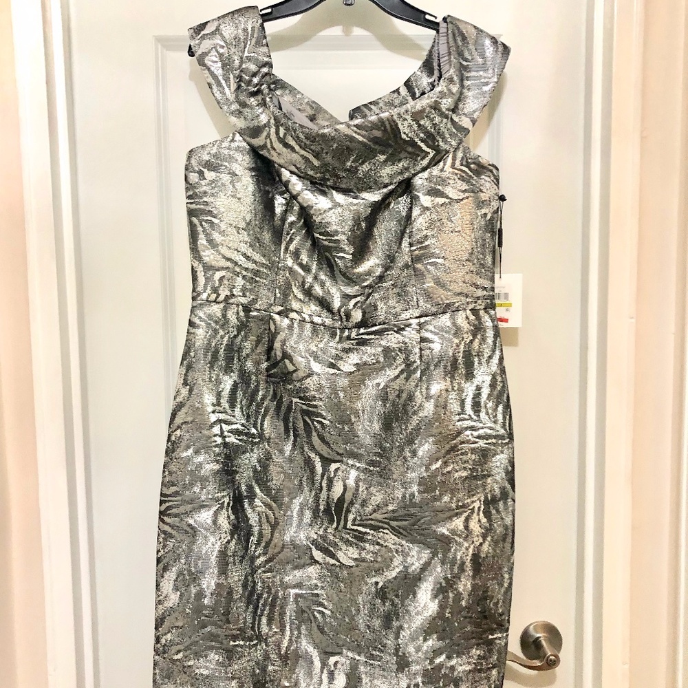 Calvin Klein Cocktail Dress, Silver/Gray Size 14 NWT